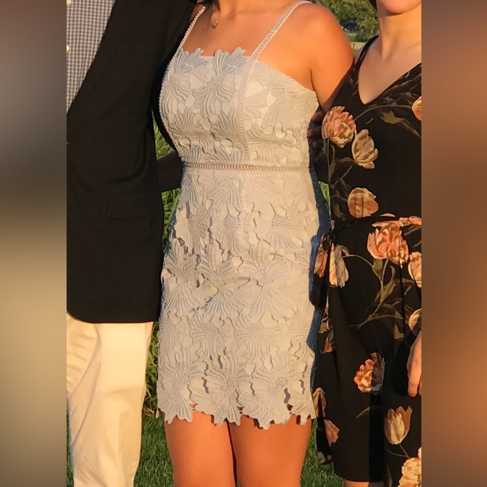 Periwinkle Lace Overlay Mini Dress